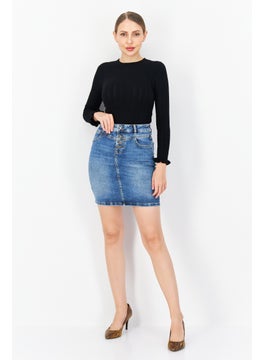 Zero Women Washed Denim Mini Skirt, Blue  - Image 3