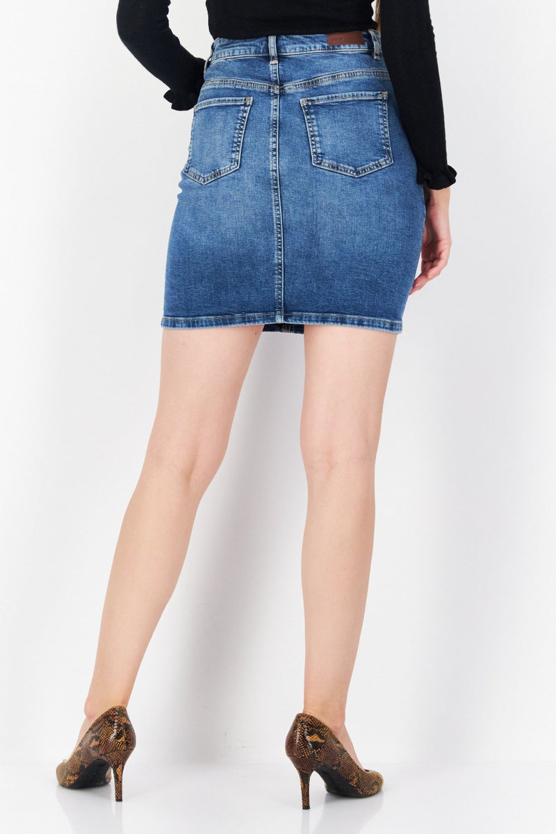 Zero Women Washed Denim Mini Skirt, Blue - Image 2