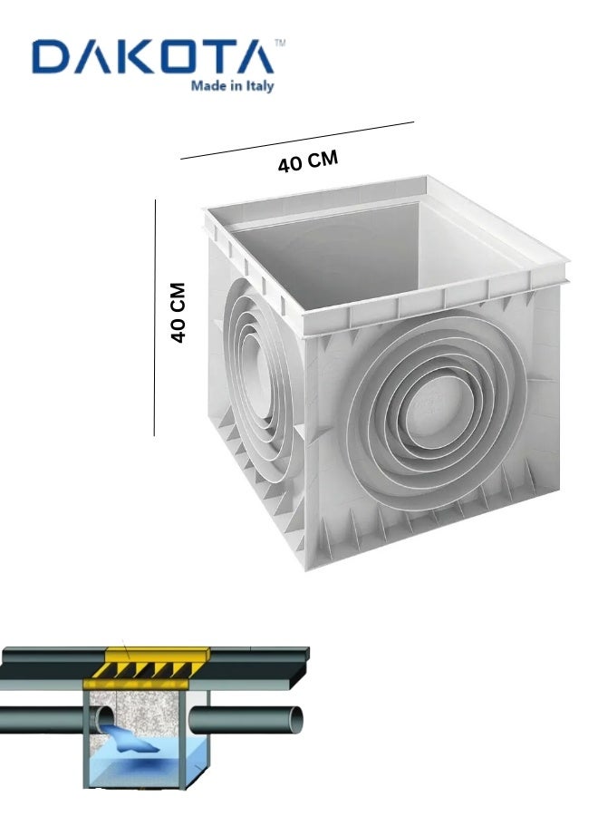 Dakota Catch Pit with Grating 40x40 cm – Polypropylene Drainage Chamber,  Four Side Pipe Connection. Avaliable Size 20x20,30x30,40x40,55x55. Made in Italy - Image 2