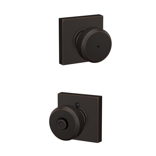 Schlage F40 BWE 716 COL Bowery Knob with Collins Trim Bed Bath Privacy Door Lock Aged Bronze
