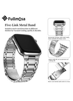 Fullmosa Fullmosa Compatible Apple Watch Bands 49mm 45mm 44mm 42mm 41mm 40mm 38mm, Stainless Steel iWatch Band with Case Metal Strap for Apple Watch Series Ultra 9 8 7 6 5 4 3 2 1 SE,42mm 44mm 45mm Silver  - Image 5