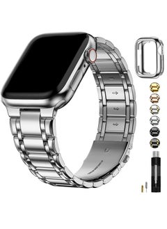 Fullmosa Fullmosa Compatible Apple Watch Bands 49mm 45mm 44mm 42mm 41mm 40mm 38mm, Stainless Steel iWatch Band with Case Metal Strap for Apple Watch Series Ultra 9 8 7 6 5 4 3 2 1 SE,42mm 44mm 45mm Silver  - Image 1
