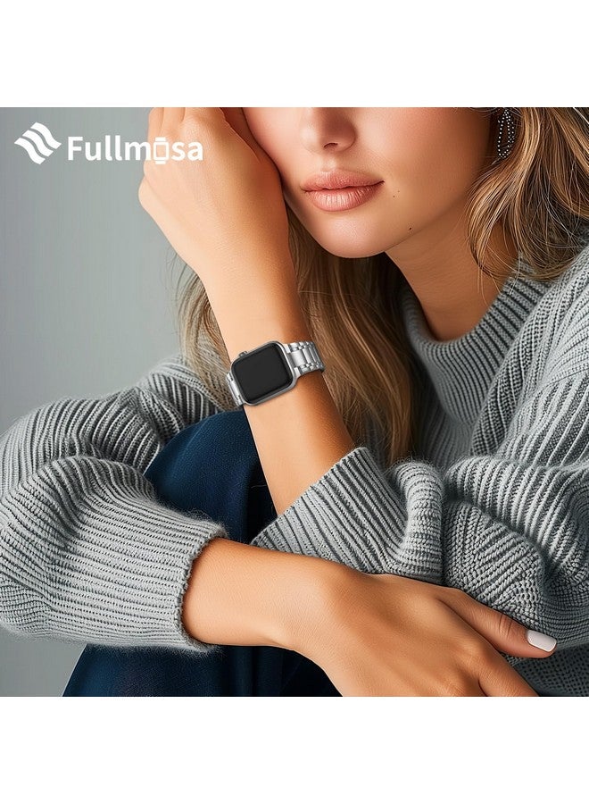 Fullmosa Fullmosa Compatible Apple Watch Bands 49mm 45mm 44mm 42mm 41mm 40mm 38mm, Stainless Steel iWatch Band with Case Metal Strap for Apple Watch Series Ultra 9 8 7 6 5 4 3 2 1 SE,42mm 44mm 45mm Silver - Image 3