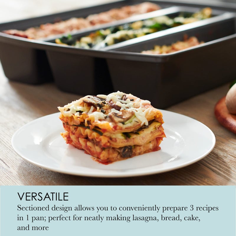 chicago metallic Chicago Metallic Professional Lasagna Trio Pan, Perfect for loaf breads, cakes and more 12.5 by 16 by 3 inches, Silver - Image 4