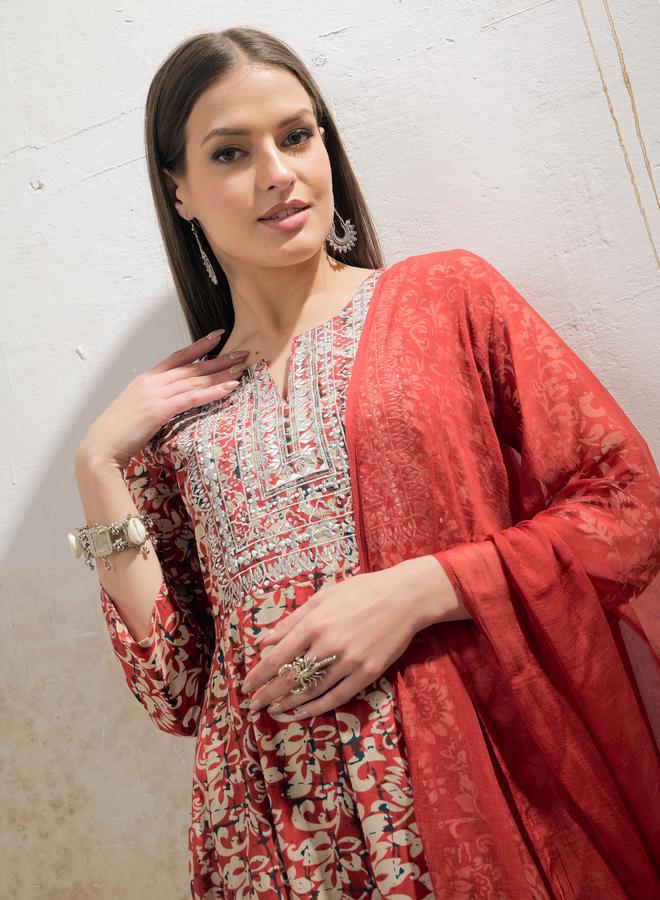 ساسافراس مجموعة ساسافراس أناركالي باللون الكستنائي المزهر مع بنطلون ضيق ودوباتا - Image 4