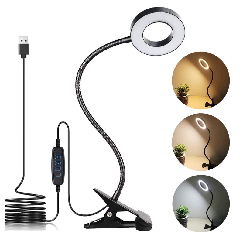 Brokimis Clip on Light LED Reading Book Study Lamp 3 Color Modes 10 Brightness Eye Protection 360 Flexible Gooseneck Student Dormitory Office Desk Lamp at Night in Bed