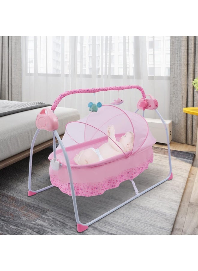 Portable Baby Bassinet, Rocking Cradle Adjustable 5 Auto-Swing with Remote Control, Toys & Music Box for Infants and Toddlers (Pink)  - Image 1
