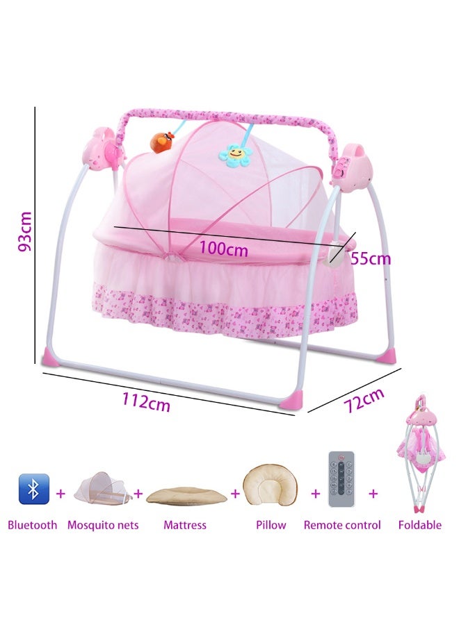 Portable Baby Bassinet, Rocking Cradle Adjustable 5 Auto-Swing with Remote Control, Toys & Music Box for Infants and Toddlers (Pink)  - Image 2