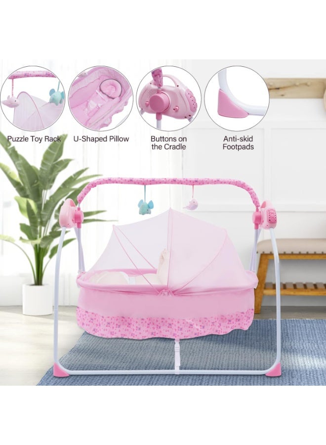 Portable Baby Bassinet, Rocking Cradle Adjustable 5 Auto-Swing with Remote Control, Toys & Music Box for Infants and Toddlers (Pink)  - Image 3