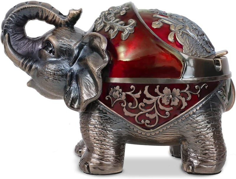 Gusnilo Elephant Ashtray with Lid - Windproof Metal Ashtray for Outdoor & Indoor Use, Practical Vintage Decoration (Red) - Image 1