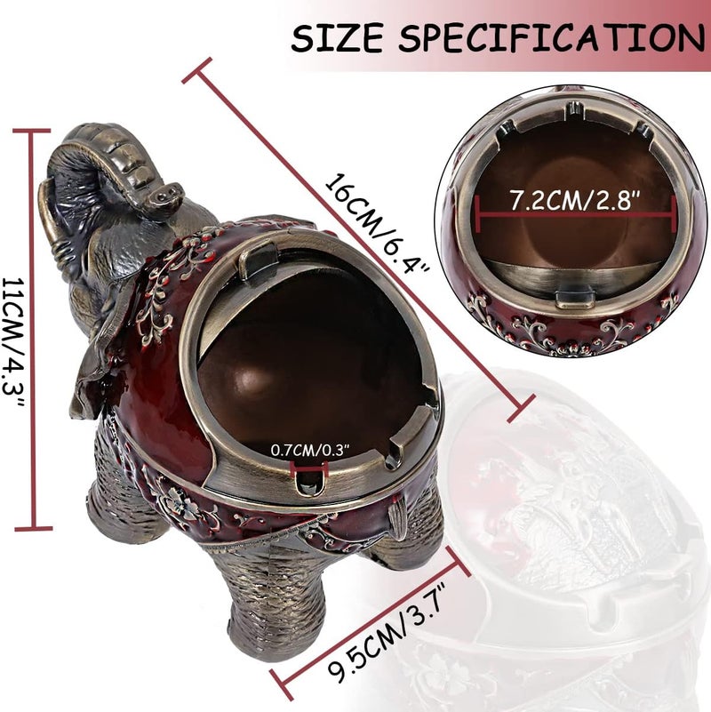 Gusnilo Elephant Ashtray with Lid - Windproof Metal Ashtray for Outdoor & Indoor Use, Practical Vintage Decoration (Red) - Image 2