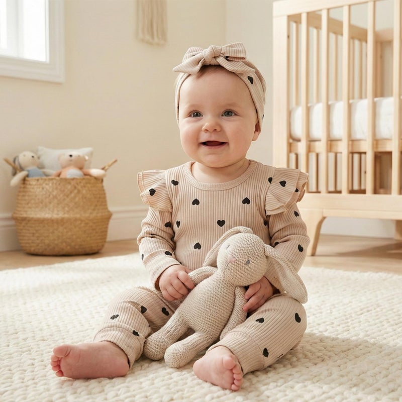 Fullfamous Infant Baby Girl Clothes Outfits,Fall Winter Romper Christmas Clothing Set 3-6 months Ecru Heart - Image 2