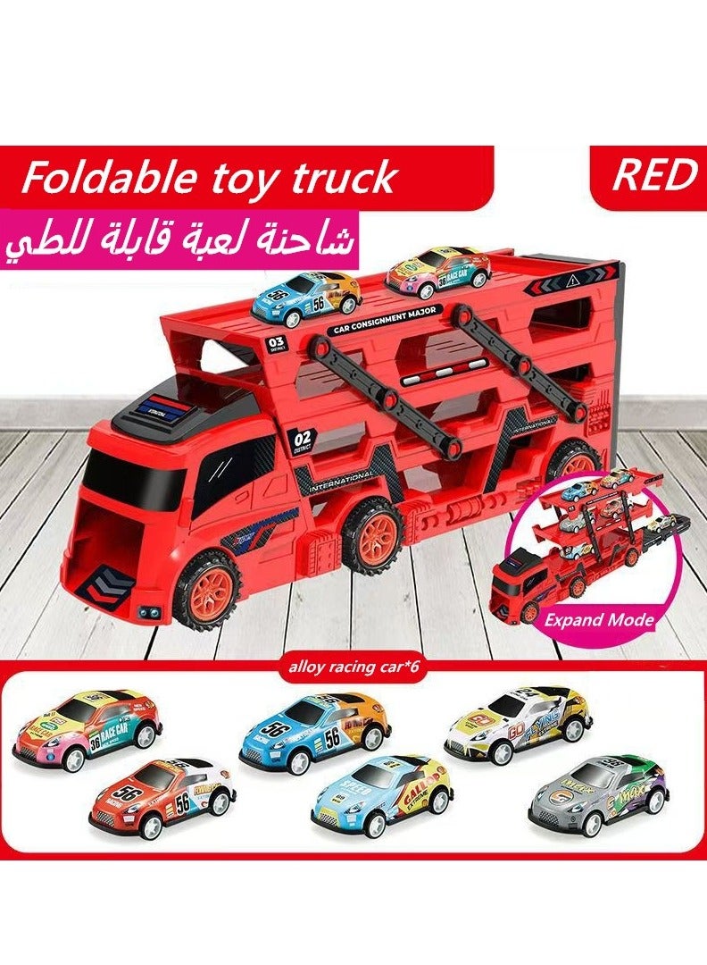Foldable Toy Truck,Toddler Transport Truck Toy,Storage Container Truck Toy,Multi Layer Storage Toy Car,Children's Ejection Folding Container Truck,Container Truck Catapult,Foldable Car Race Track,Alloy Car Toy Set,Die-Cast Car Carrier Truck Toy for 3+ Year Old Boys and Girls Gift  - Image 1