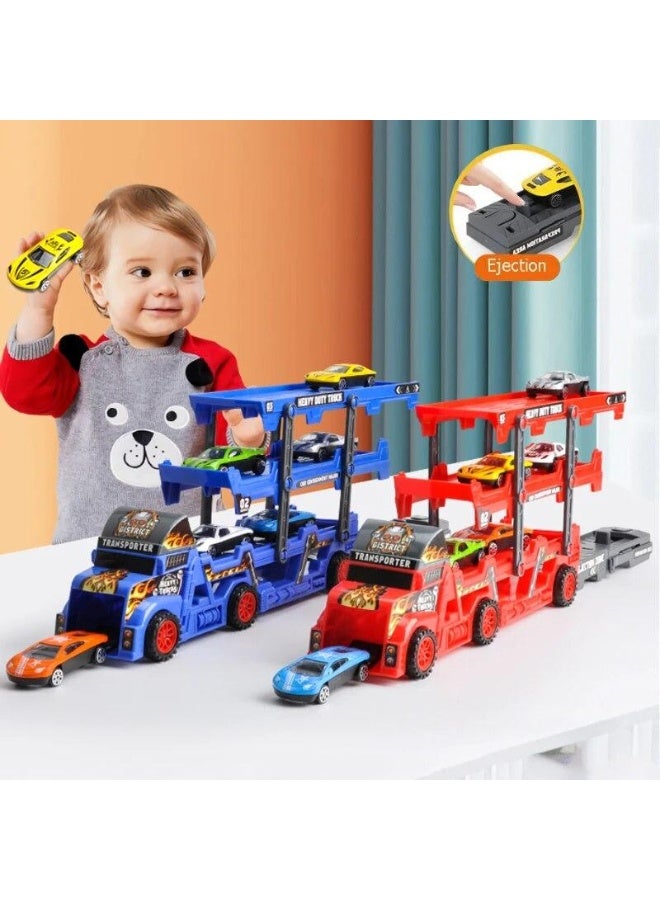 Foldable Toy Truck,Toddler Transport Truck Toy,Storage Container Truck Toy,Multi Layer Storage Toy Car,Children's Ejection Folding Container Truck,Container Truck Catapult,Foldable Car Race Track,Alloy Car Toy Set,Die-Cast Car Carrier Truck Toy for 3+ Year Old Boys and Girls Gift  - Image 4