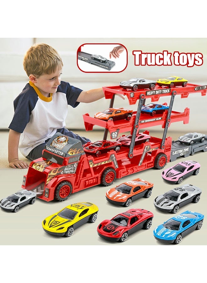 Foldable Toy Truck,Toddler Transport Truck Toy,Storage Container Truck Toy,Multi Layer Storage Toy Car,Children's Ejection Folding Container Truck,Container Truck Catapult,Foldable Car Race Track,Alloy Car Toy Set,Die-Cast Car Carrier Truck Toy for 3+ Year Old Boys and Girls Gift  - Image 3