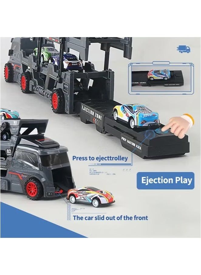 Foldable Toy Truck,Toddler Transport Truck Toy,Storage Container Truck Toy,Multi Layer Storage Toy Car,Children's Ejection Folding Container Truck,Container Truck Catapult,Foldable Car Race Track,Alloy Car Toy Set,Die-Cast Car Carrier Truck Toy for 3+ Year Old Boys and Girls Gift  - Image 5