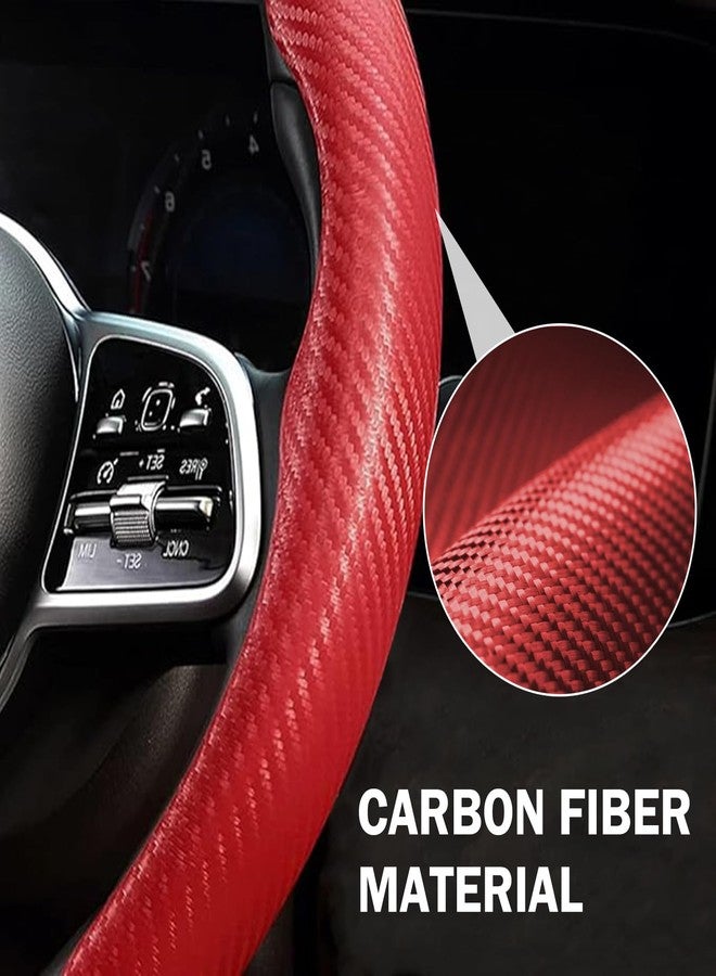 Aotoyou Carbon Fiber Steering Wheel Cover Anti-Slip Wrap Snap on Car Steering Wheel Accessories Grip 15 inch Universal 3pc Matte Red - Image 2