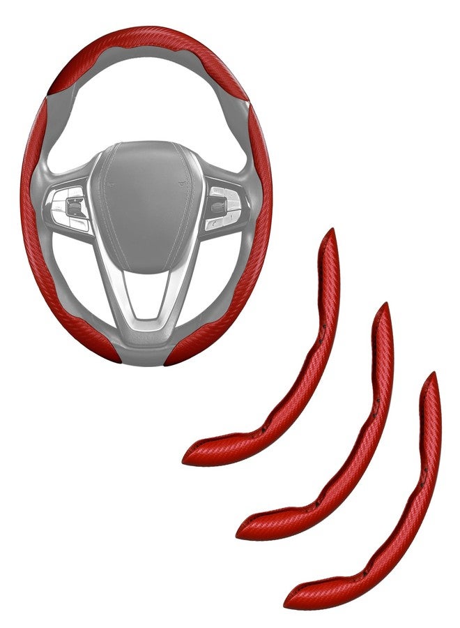 Aotoyou Carbon Fiber Steering Wheel Cover Anti-Slip Wrap Snap on Car Steering Wheel Accessories Grip 15 inch Universal 3pc Matte Red - Image 1