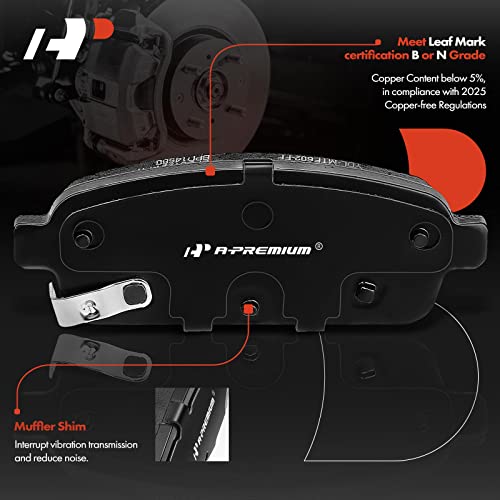 A-Premium Rear Ceramic Disc Brake Pads Set Compatible with Select Buick, Cadillac and Chevy Models - Cruze, Cruze Limited,Cascada, Encore, Verano, ELR, Orlando, Sonic, Trax, Volt, 4 Pcs - Image 2