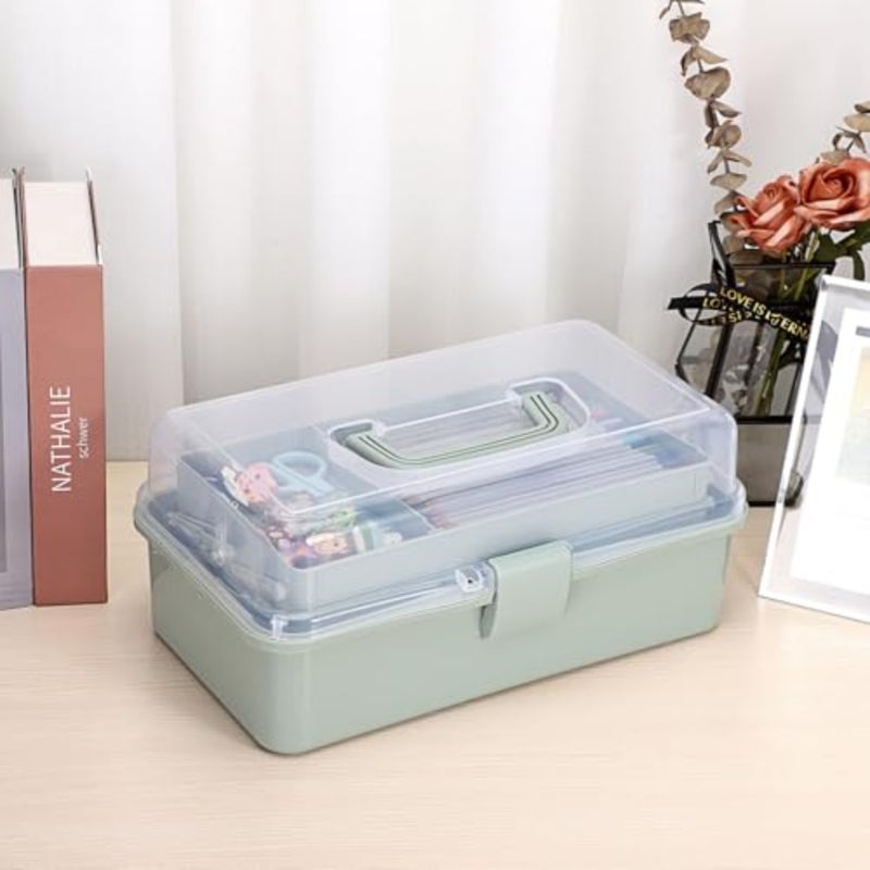 3 Layer Plastic Dividing Storage Craft Organizer Stackable Box with Adjustable Dividers 7 Compartment for Sewing, Art Supplies, Toys, Stationery, Fishing Tackle, Portable Handle Utility - Image 4