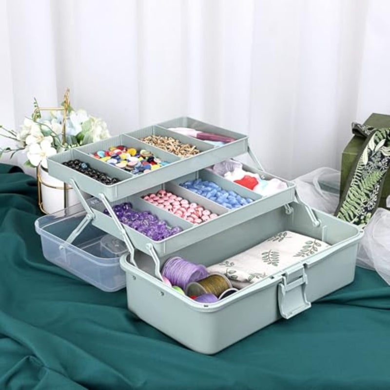 3 Layer Plastic Dividing Storage Craft Organizer Stackable Box with Adjustable Dividers 7 Compartment for Sewing, Art Supplies, Toys, Stationery, Fishing Tackle, Portable Handle Utility - Image 3