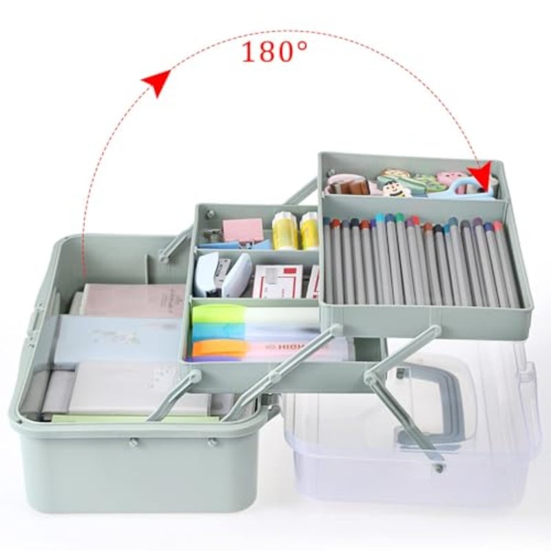 3 Layer Plastic Dividing Storage Craft Organizer Stackable Box with Adjustable Dividers 7 Compartment for Sewing, Art Supplies, Toys, Stationery, Fishing Tackle, Portable Handle Utility - Image 2