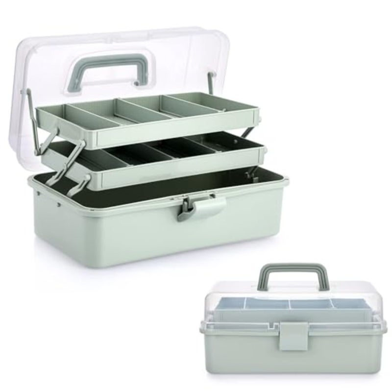 3 Layer Plastic Dividing Storage Craft Organizer Stackable Box with Adjustable Dividers 7 Compartment for Sewing, Art Supplies, Toys, Stationery, Fishing Tackle, Portable Handle Utility - Image 1