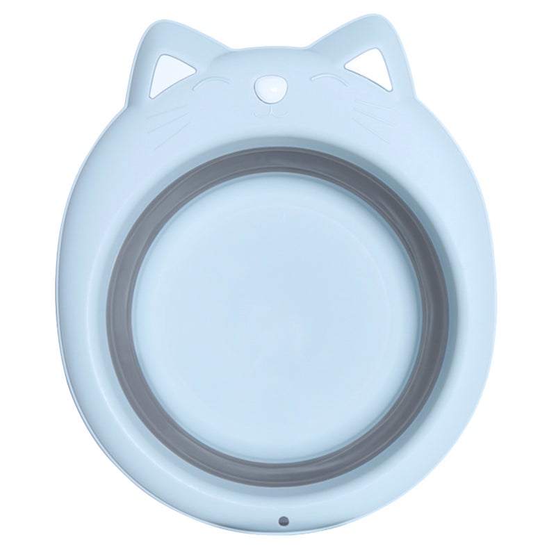 2 pcs Portable Washbasin Basin Adorable Cat Shape Folding Washing Basin Cartoon Folding Washbasin Washtub (Sky- ) - Image 2