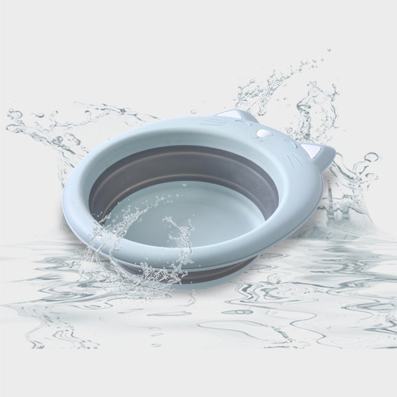 2 pcs Portable Washbasin Basin Adorable Cat Shape Folding Washing Basin Cartoon Folding Washbasin Washtub (Sky- ) - Image 3