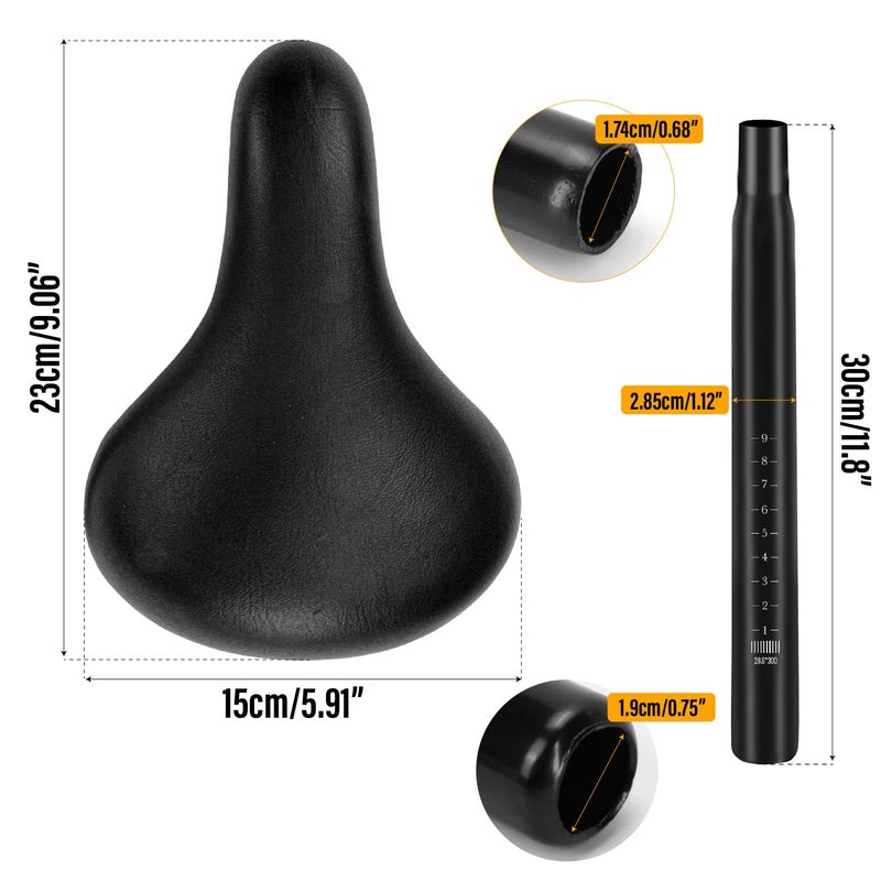 KH866 Kids Bike Seat Replacement with Post â€“ Comfortable Child Bicycle Saddle for Boys & Girls, Practical Children Childs Cycling Riding Cushion Seat Saddle, 1.13" Diameter Extends Seat Height to 12 Inches - Image 2