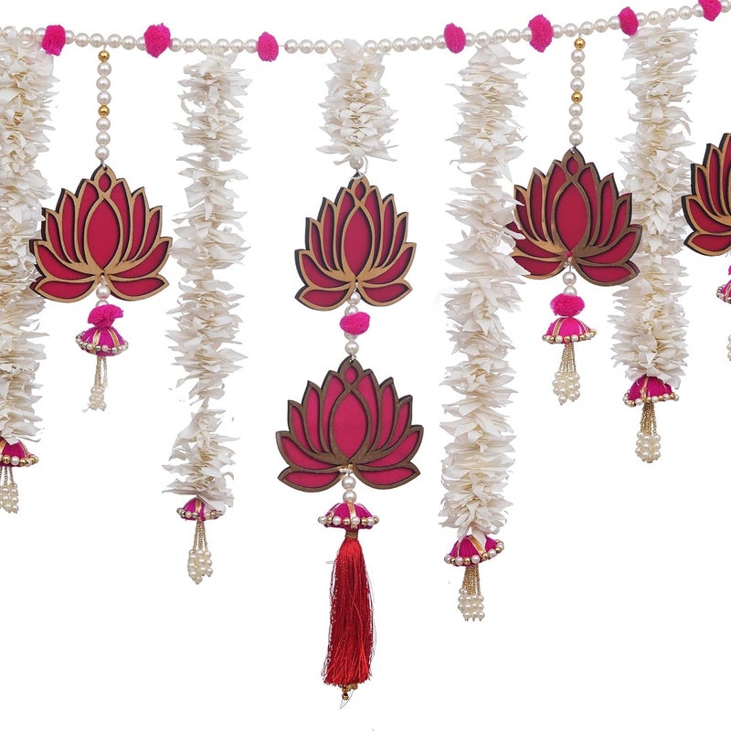 KamlaArt Handmade Lotus with Paper Gajra Bandhanwar Handmade Banderwar Wall Hanging Door Hanging for DiwaliBandarwalToran for Door 40 Inch - Image 2