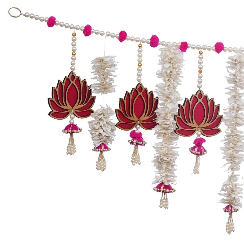 KamlaArt Handmade Lotus with Paper Gajra Bandhanwar Handmade Banderwar Wall Hanging Door Hanging for DiwaliBandarwalToran for Door 40 Inch - Image 4