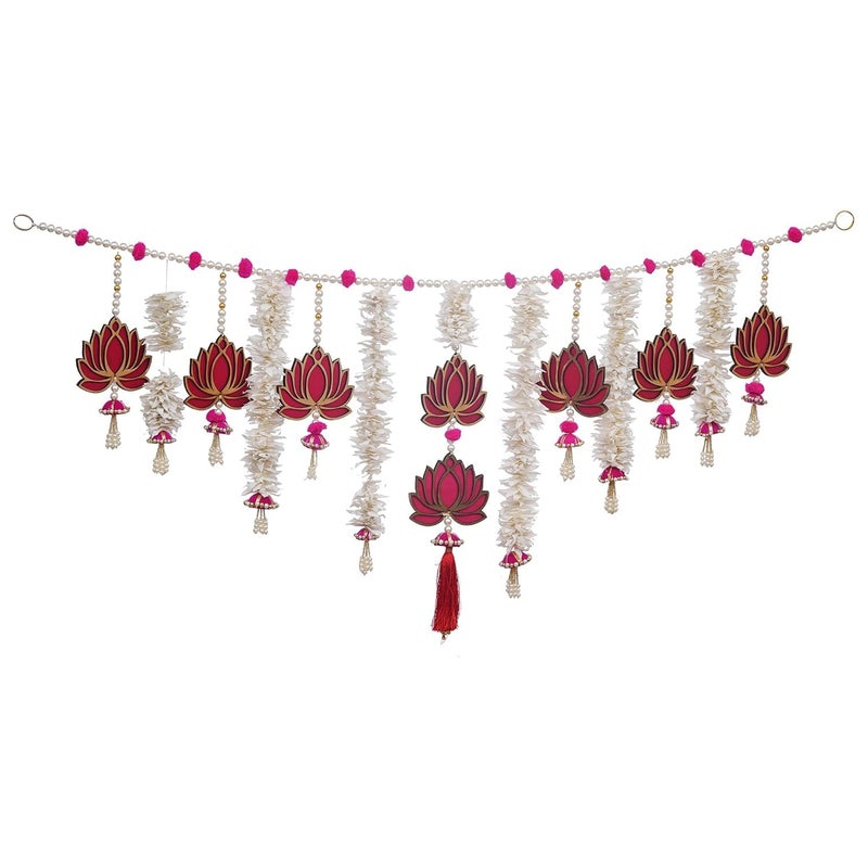 KamlaArt Handmade Lotus with Paper Gajra Bandhanwar Handmade Banderwar Wall Hanging Door Hanging for DiwaliBandarwalToran for Door 40 Inch - Image 5