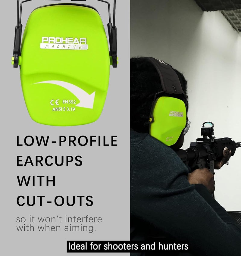 PROHEAR 016 واقي أذن للحماية سماعات أذن للأمان أثناء الرماية، NRR 26dB واقي سمع مع أكواب أذن منخفضة الحجم، واقيات أذن قابلة للطي مدمجة لنطاق البنادق، الصيد (أخضر فاكهي) - Image 3