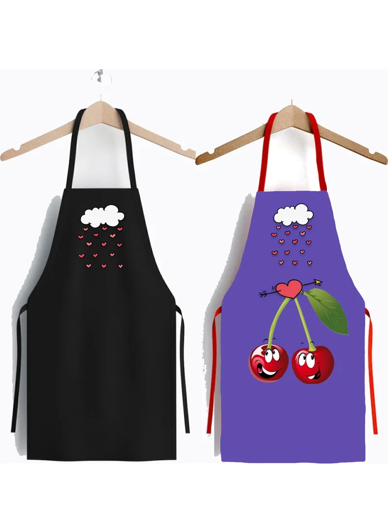 Ays Home Set of 2 Cherry Black Purple Stain-Proof Kitchen Aprons