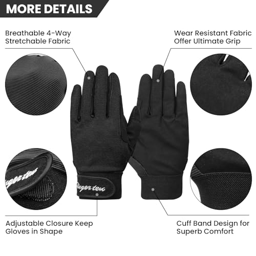 FINGER TEN Horse Riding Gloves Equestrian Women Kids for Girls Boys Mesh Breathable Lightweight Color Pack Comfortable Grip for Summer KidsBlack Small - Image 3