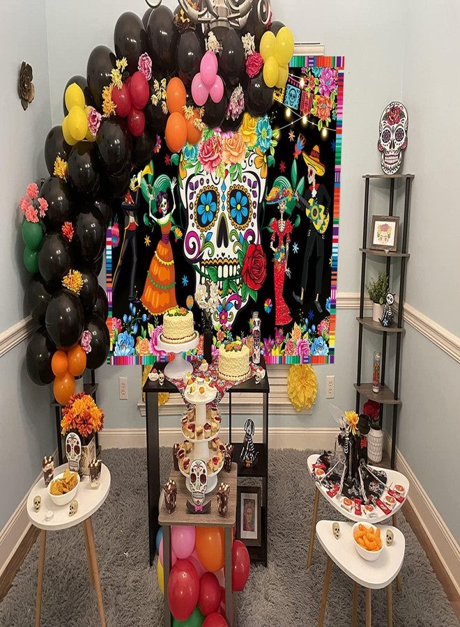 RUYI Day of The Dead Backdrop 7x5FT Sugar Skull Flowers Dia DE Los Muertos Photography Background Mexican Fiesta Themed Baby Shower Birthday Party Decoration Supplies Photo Props - Image 3