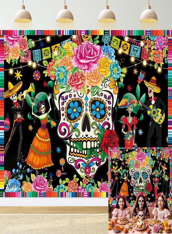 RUYI Day of The Dead Backdrop 7x5FT Sugar Skull Flowers Dia DE Los Muertos Photography Background Mexican Fiesta Themed Baby Shower Birthday Party Decoration Supplies Photo Props - Image 1