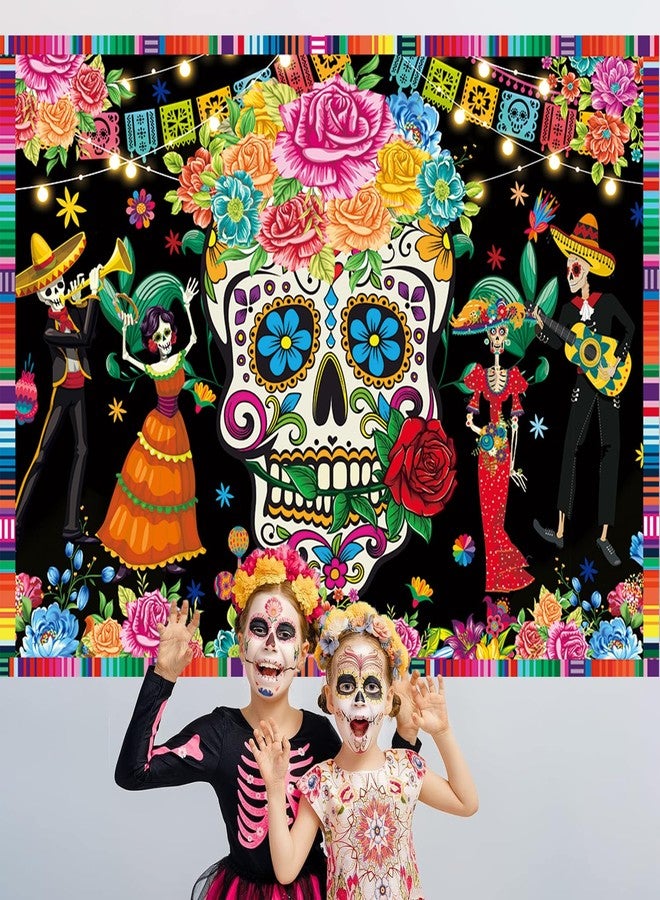 RUYI Day of The Dead Backdrop 7x5FT Sugar Skull Flowers Dia DE Los Muertos Photography Background Mexican Fiesta Themed Baby Shower Birthday Party Decoration Supplies Photo Props - Image 4