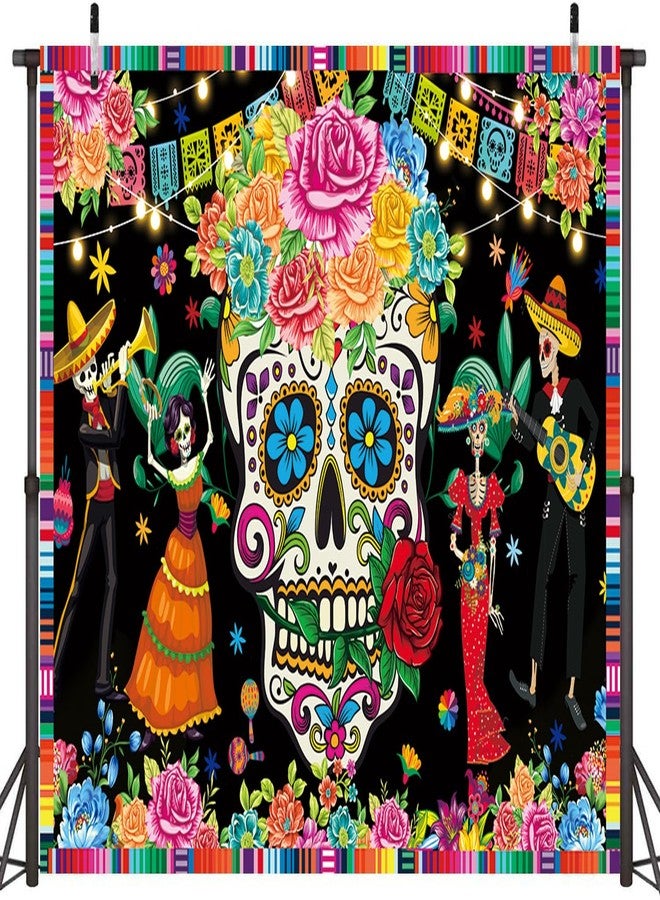 RUYI Day of The Dead Backdrop 7x5FT Sugar Skull Flowers Dia DE Los Muertos Photography Background Mexican Fiesta Themed Baby Shower Birthday Party Decoration Supplies Photo Props - Image 2