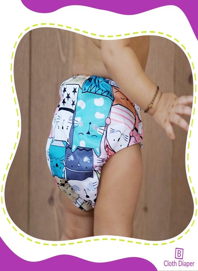 Bembika Cloth Polyester Diapers for Babies, Washable Reusable Diaper Sizes Adjustable Ellie Moon and Cat Doodle No Inserts Included (0-2 Years) -Combo of 2 - Image 3