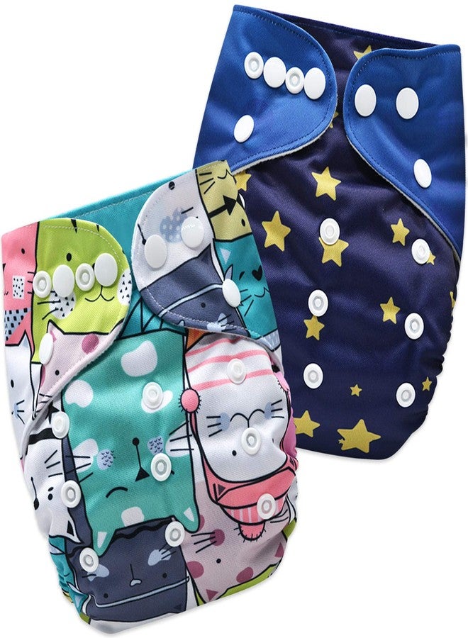 Bembika Cloth Polyester Diapers for Babies, Washable Reusable Diaper Sizes Adjustable Ellie Moon and Cat Doodle No Inserts Included (0-2 Years) -Combo of 2 - Image 1