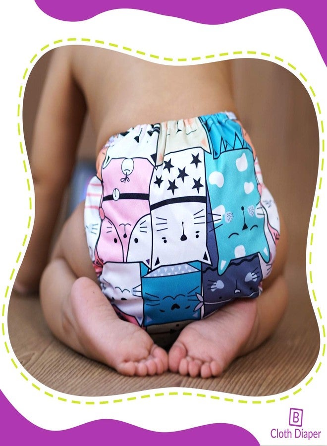 Bembika Cloth Polyester Diapers for Babies, Washable Reusable Diaper Sizes Adjustable Ellie Moon and Cat Doodle No Inserts Included (0-2 Years) -Combo of 2 - Image 4