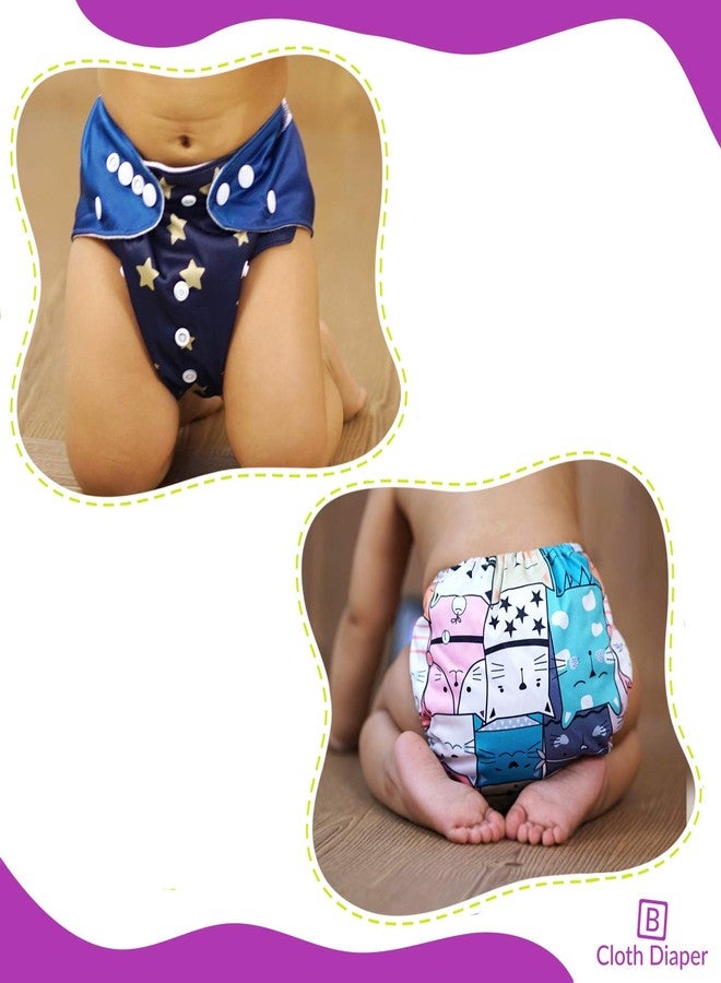Bembika Cloth Polyester Diapers for Babies, Washable Reusable Diaper Sizes Adjustable Ellie Moon and Cat Doodle No Inserts Included (0-2 Years) -Combo of 2 - Image 2