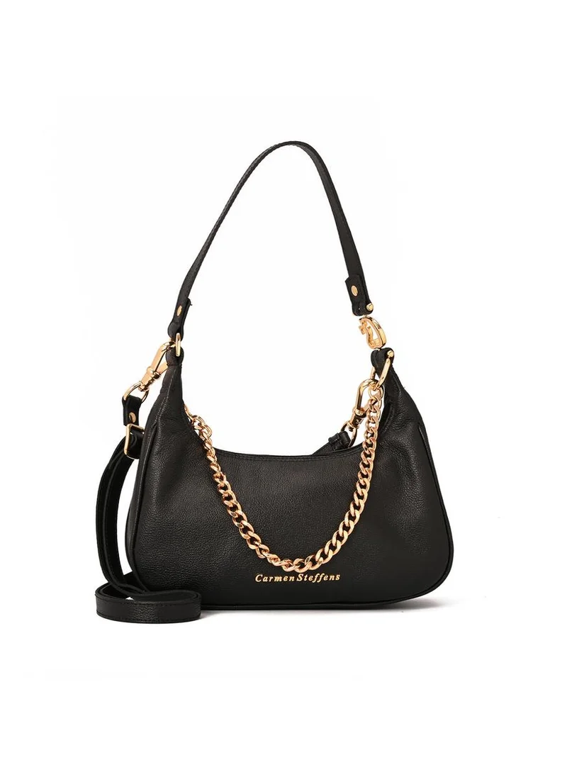 Carmen Steffens Black Half-Moon Leather Bag with Chain