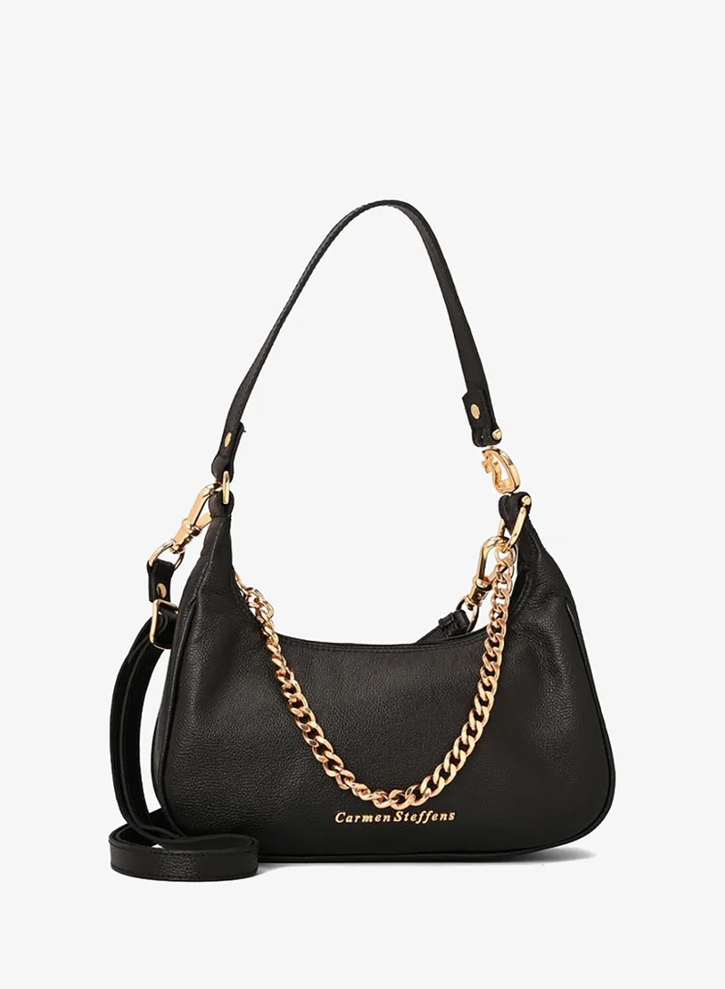 Carmen Steffens Black Half-Moon Leather Bag with Chain