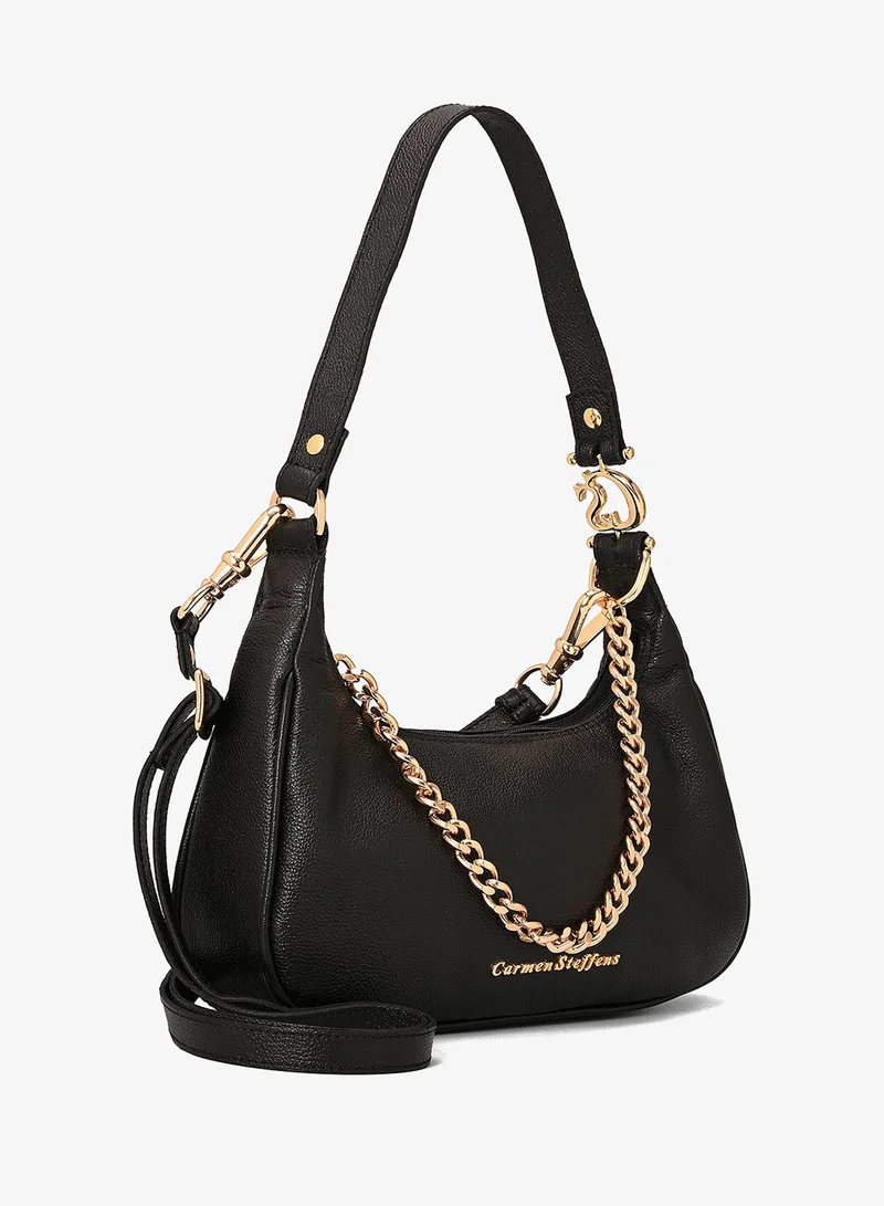 Carmen Steffens Black Half-Moon Leather Bag with Chain