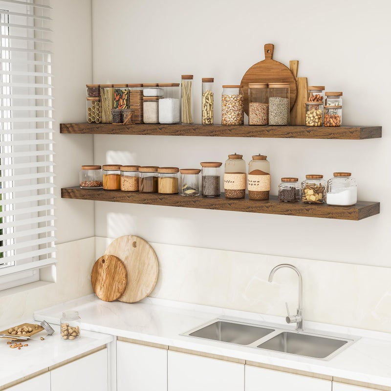 RICHFOCUS 72Inch Floating Shelves for Wall 2 Pack Shelves for Bedroom|Kitchen|Bathroom Wall Mounted Rustic Wood Floating Shelf with Invisible Brackets for Books|Storage|Decor, Rustic Brown - Image 3