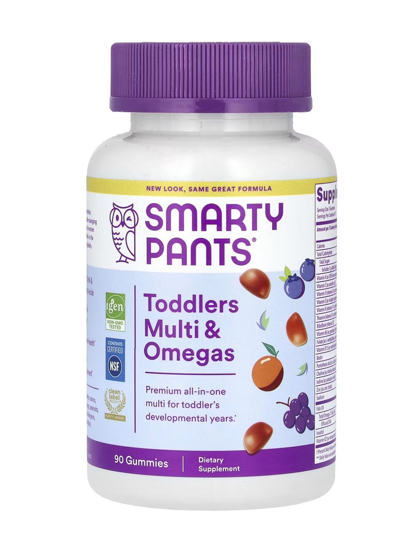 SmartyPants Toddlers Multi & Omegas Gummies Grape Orange and Blueberry 90 Gummies