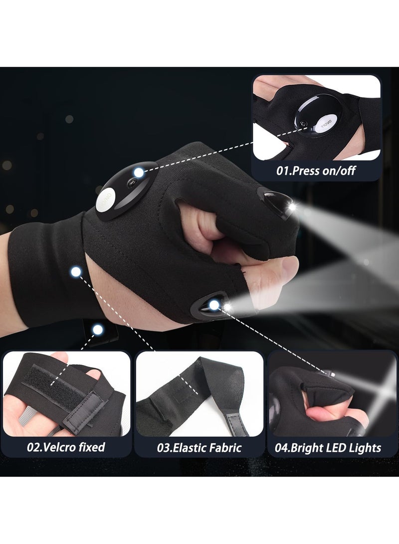 Generic 1 Pair Led Flashlight Gloves Half Finger Gloves with Lights Night Fishing Gloves Night Running Lights Gloves Dad Men Gift  - Image 5